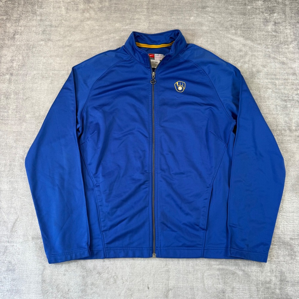 Nike Milwaukee Brewers Jacket Mens XL Blue Full Zip MLB Track Top 0114